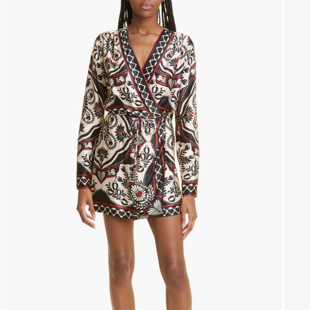 Farm Rio Passion scarf print long sleeve wrap minidress